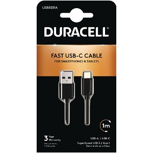 Duracell 1m USB-A ja USB-C kaapeli