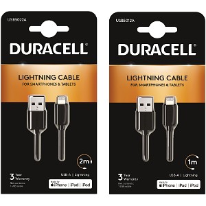 Duracell 1m+2m USB-A Lightning-kaapeli