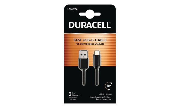 Duracell 1m USB-A ja USB-C kaapeli