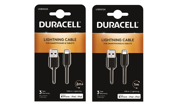 Duracell 1m+2m USB-A Lightning-kaapeli